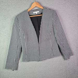 Preston & York Check Peplum Blazer Black White 10 Zip Sleeve Stretch Career